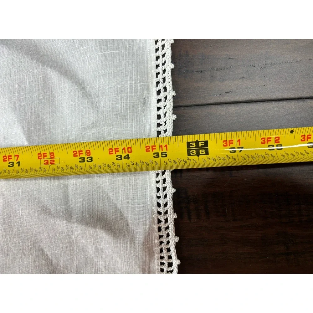 Vintage Hand Embroidered Linen Card Table Cloth Solid White 35